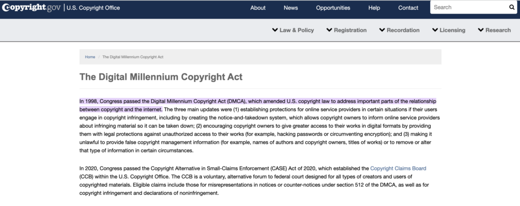 DMCA - Digital Millennium Copyright Act - US Copyright Office