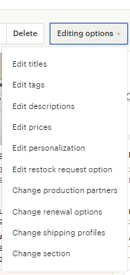 Etsy Product Listing Editing Options Dropdown Menu