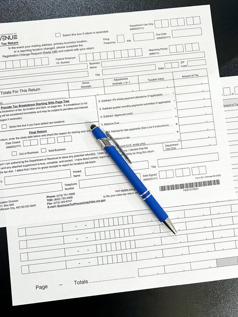 Missouri-sales-tax-return-form-53-1-with-blue-pen