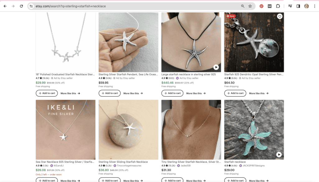 personalized etsy search results for sterling starfish necklace