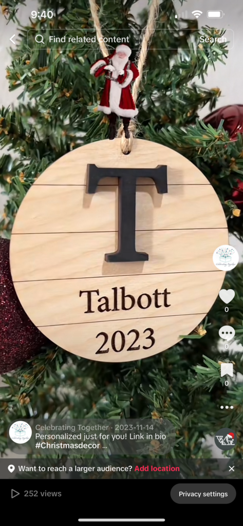 Celebrating Together tiktok video - personalized wooden monogram ornament