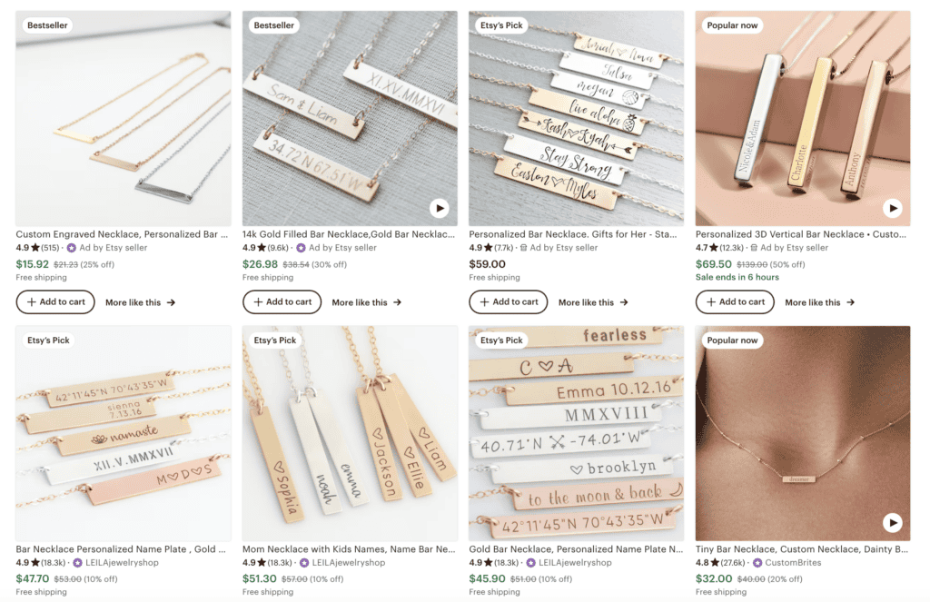 personalized gold bar necklaces on Etsy