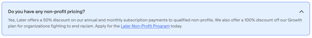 Later non-profit pricing